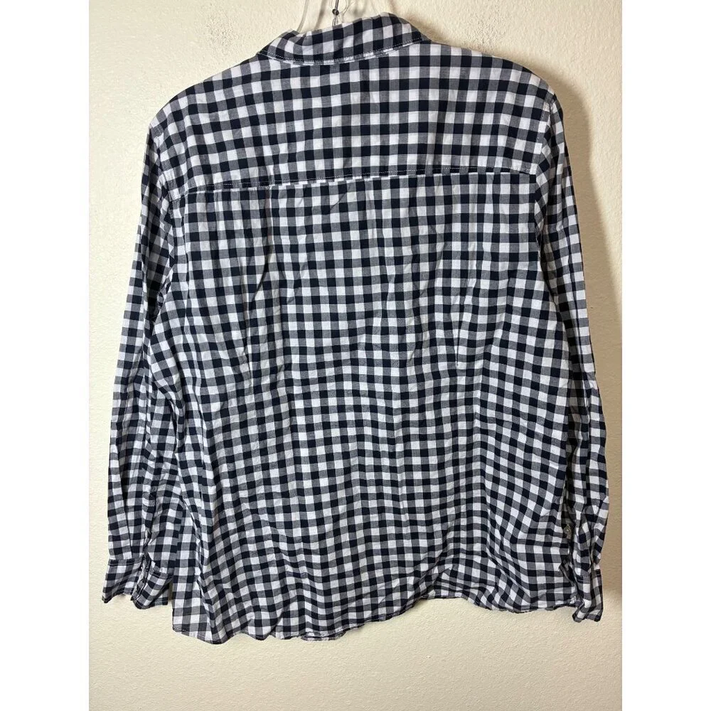 J. Crew Button Up Blouse Business Casual Buffalo Check Office Black Size XL